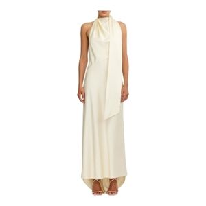 Significant Other Adriana Open Back Satin Halter Gown In Pearl